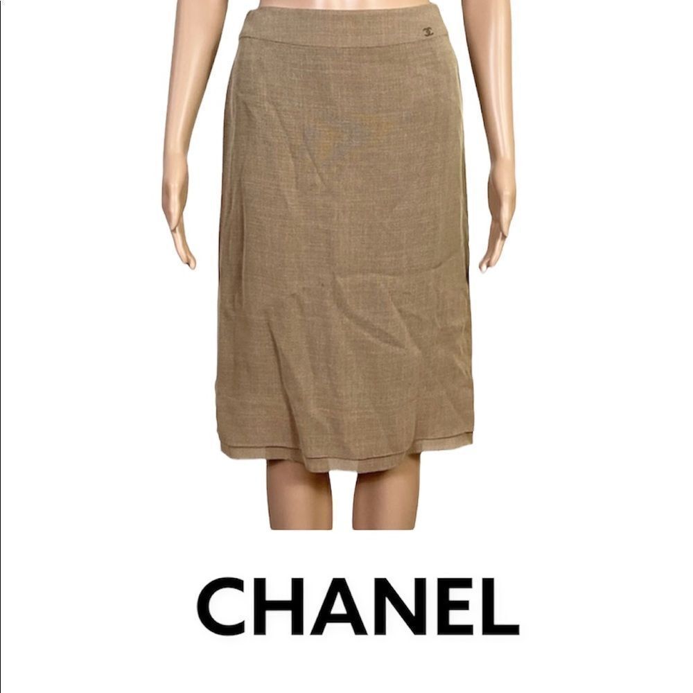 Chanel Vintage Tan Knit Silk Lined High-Waisted Pencil Skirt 4 EUR 36